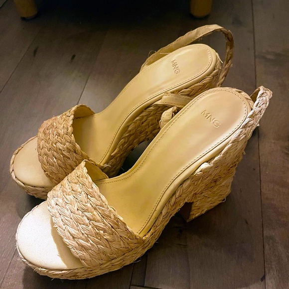 MANGO - Raffia braided platform sandals beige size 38, 7.5 - Picture 2 of 3